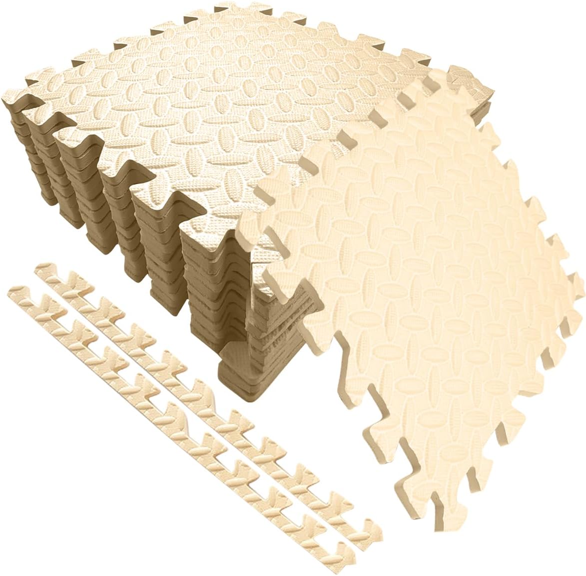 Interlocking EVA Foam Mat, 12 Packs Protective Floor Tiles Foam Matting Soft Puzzle Exercise Padding Non-slip Baby Crawling Mat 8mm for Home Gym Yoga Workout Equipment Playroom 30x30 Beige