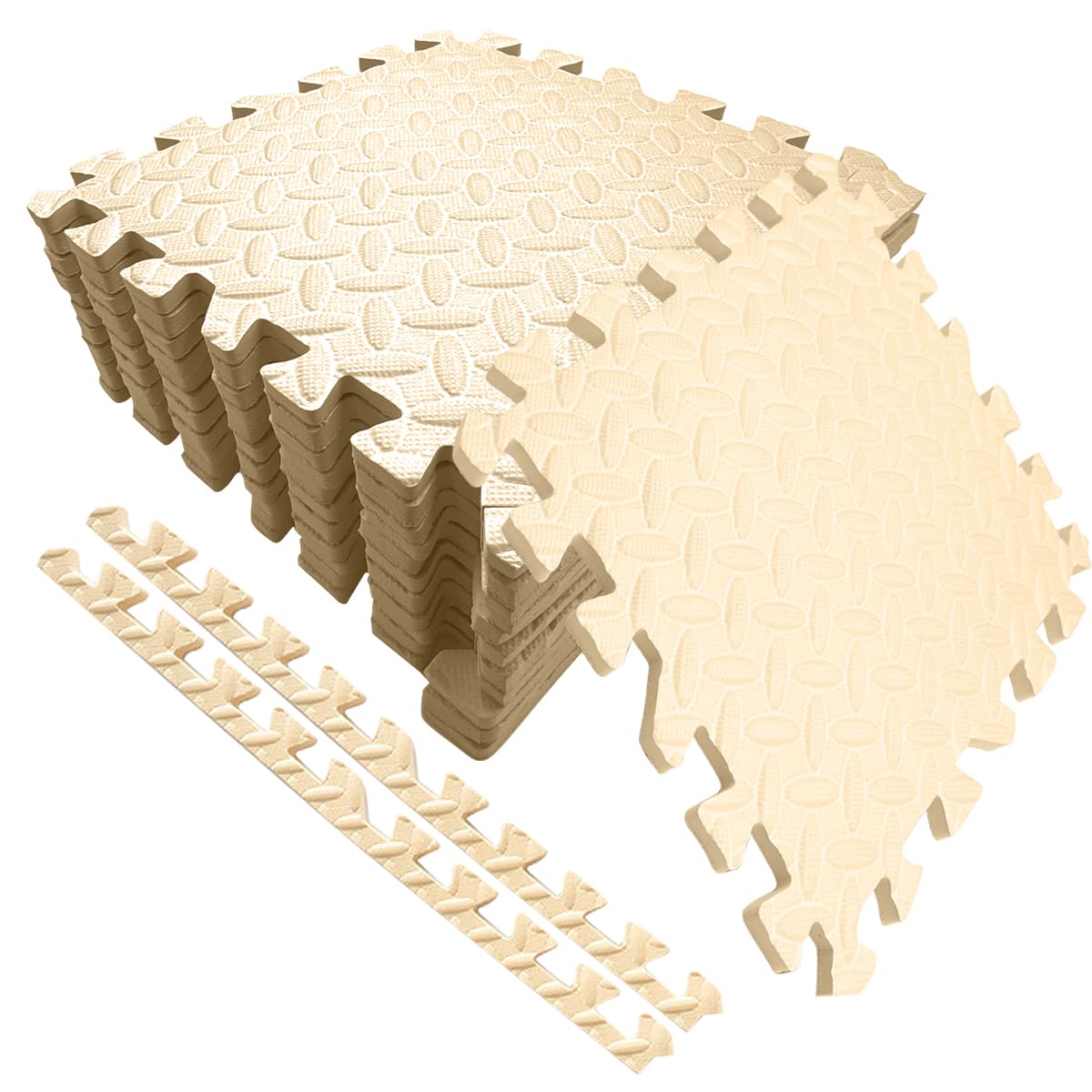 Interlocking EVA Foam Mat, 12 Packs Protective Floor Tiles Foam Matting Soft Puzzle Exercise Padding Non-slip Baby Crawling Mat 8mm for Home Gym Yoga Workout Equipment Playroom 30x30 Beige