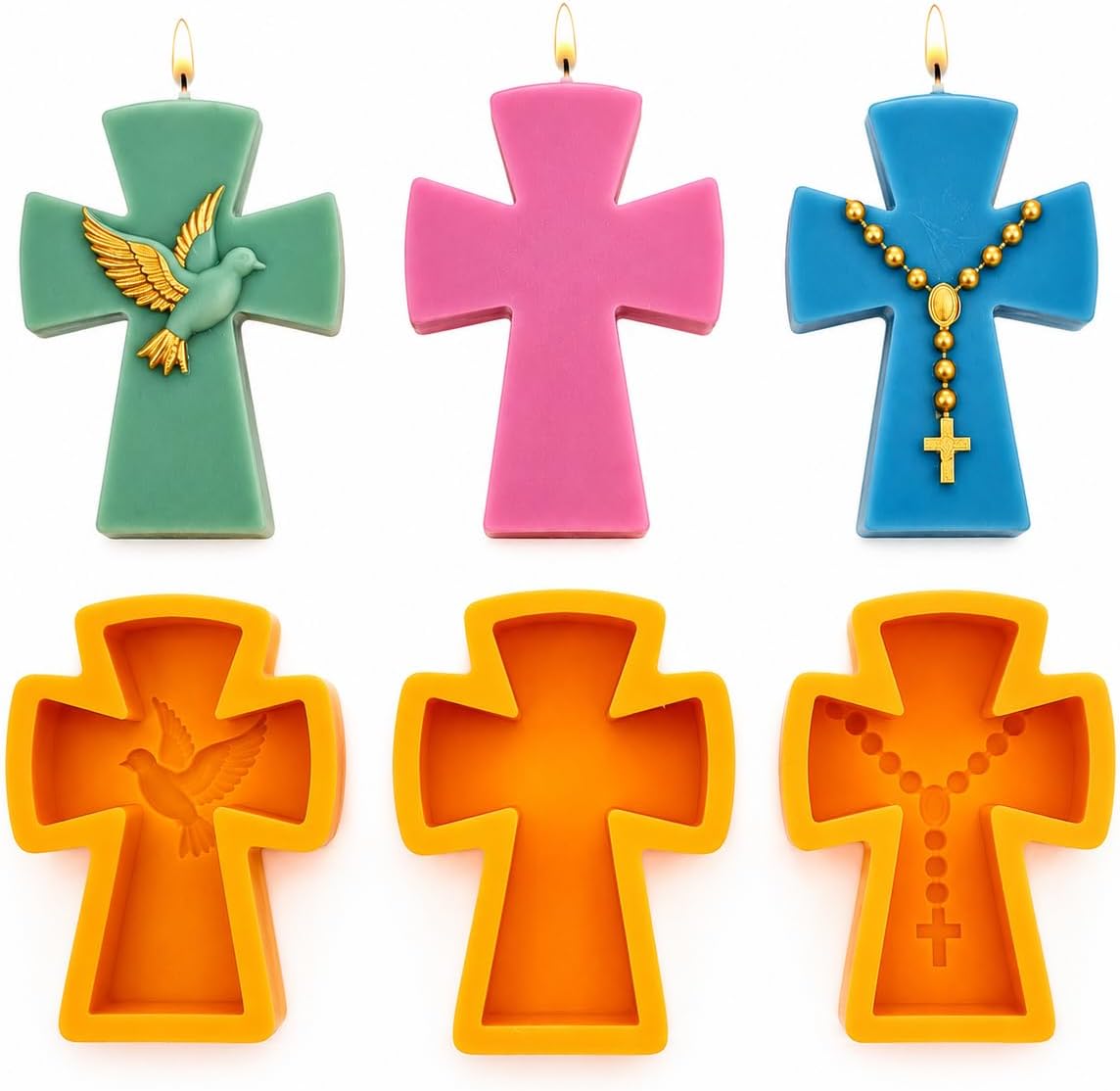 Cross Silicone Mold for Candles 3 Pieces Set, Silicone Mold for Wax, Resin & Soap, Cross Chocolate Mold, Religious Cross Mold for Baptism and Communion Gifts