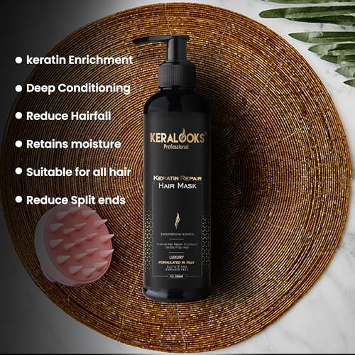 Image of Keratin Repair Hair Mask & Shampoo Combo (250ml Each) for Deep Conditioning, Frizz Control, Dry & Damaged Hair for Women & Men | Sulphate Free