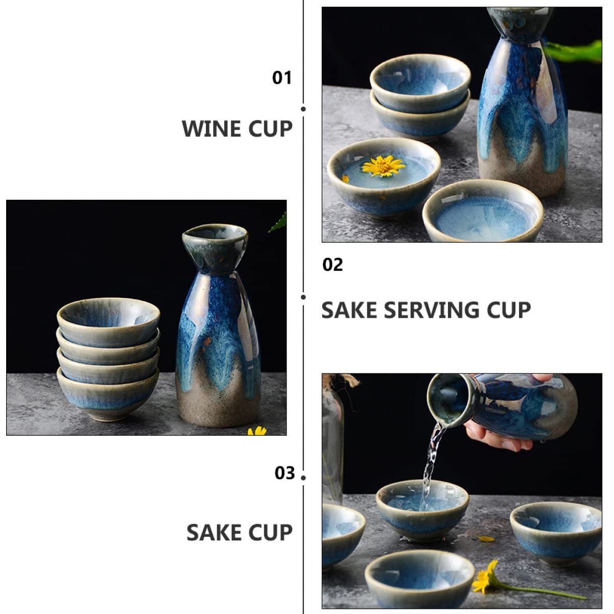Tasses à saké, tasse à saké traditionnelle, verres à vin en céramique, verres multi-usages traditionnels – Design de bouteille, tasses à thé, cadeaux antiques et carafe chauffante, verre multi-vintage