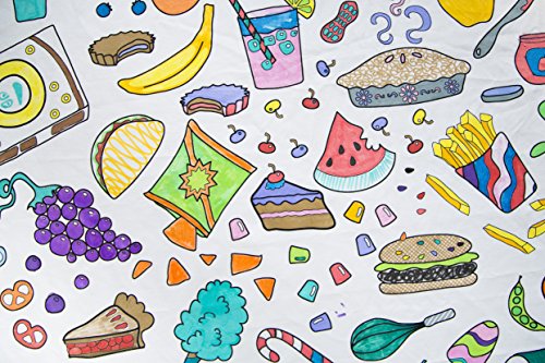 The Coloring Table – Food Fun Design – Square Tablecloth - Fabric Coloring Tablecloth - Colorable Designs – Washable And Reusable – Coloring Activity For Children And Adults #TOP5