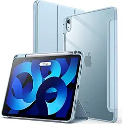 JETech Capa para iPad Air 11 Polegadas M3/M2 (2025/2024), iPad Air 5/4 (10,9 Polegadas, Modelo 2022/2020) com Porta Pencil, Capa Traseira Transparente e Claro, Suporte Fino (Céu Azul)