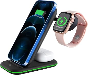 Wireless Charger, 3 in 1 Wireless Charging Stand for Phone 14/13/12/11/Pro/Pro Max/XR/Xs Max, Watch Series, Earbuds-Black