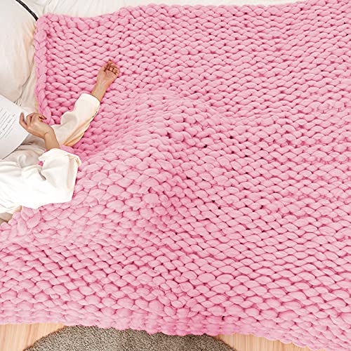Eastsure Chunky Knit Blanket Sofa Throw Hand-Made Bulky Pet Bed Chair Mat Rug,Pink,40"X47" #TOP3