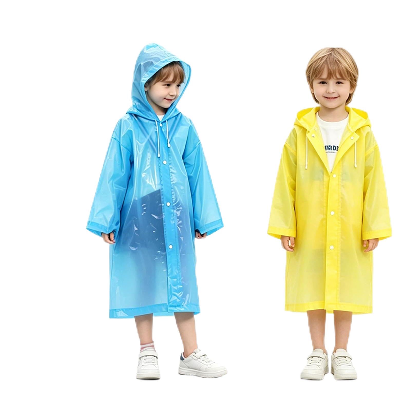 Chubasquero Niños EVA 100% Ecológico - Impermeable Reutilizable Unisex, 6-12 Años 1.0-1.50m, Capucha Botones