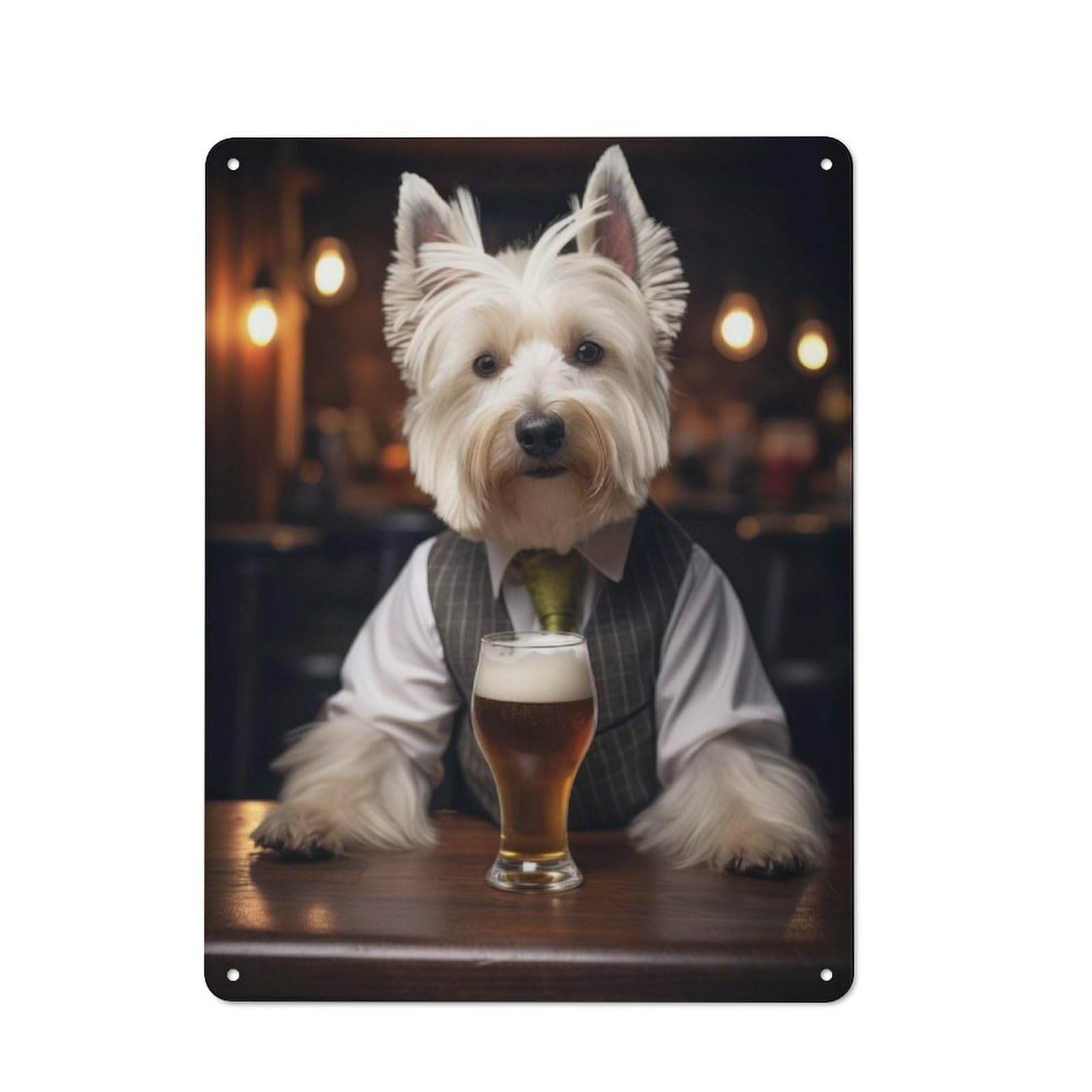 Junmoney Highland Terrier In The Pu Retro Metal Plaque 40X30cm For Lounge Or Reading Corner, Suited To Lounge Decor Fans