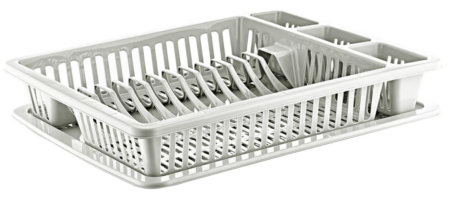 Best House Dish Drainer Rack Large Plastic Dish Drainer Plate Cutlery Cup Holder with Drip Tray, Cutlery Rack Kitchen Sink Utensil, Food-Grade BPA-Free - Kitchen Organizer (White, Pack of 1)