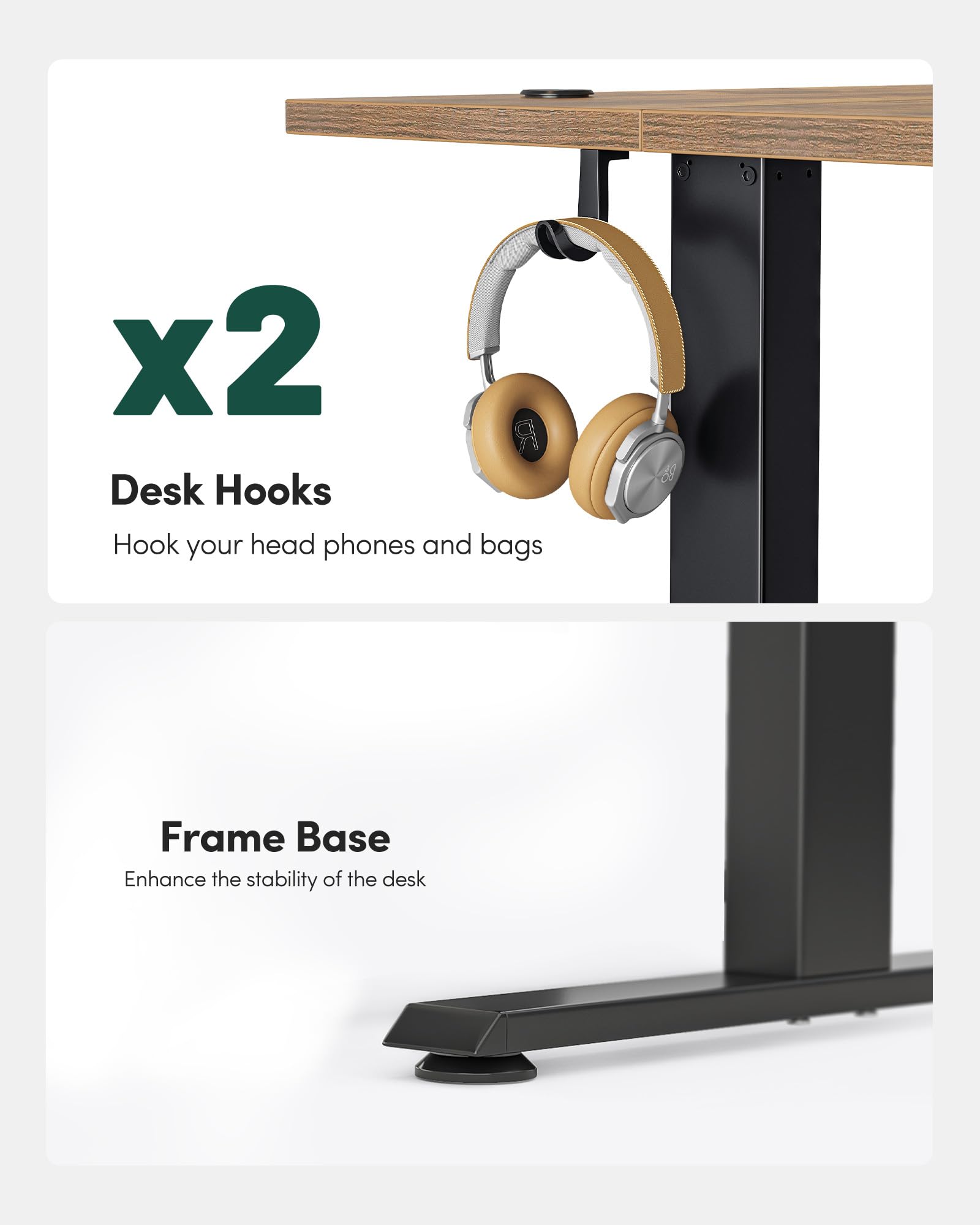 FEZIBO Height Adjustable Electric Standing Desk, 100 * 60 cm Stand up Table, Sit Stand Home Office Desk with Splice Board, Black Frame/Vintage Brown top