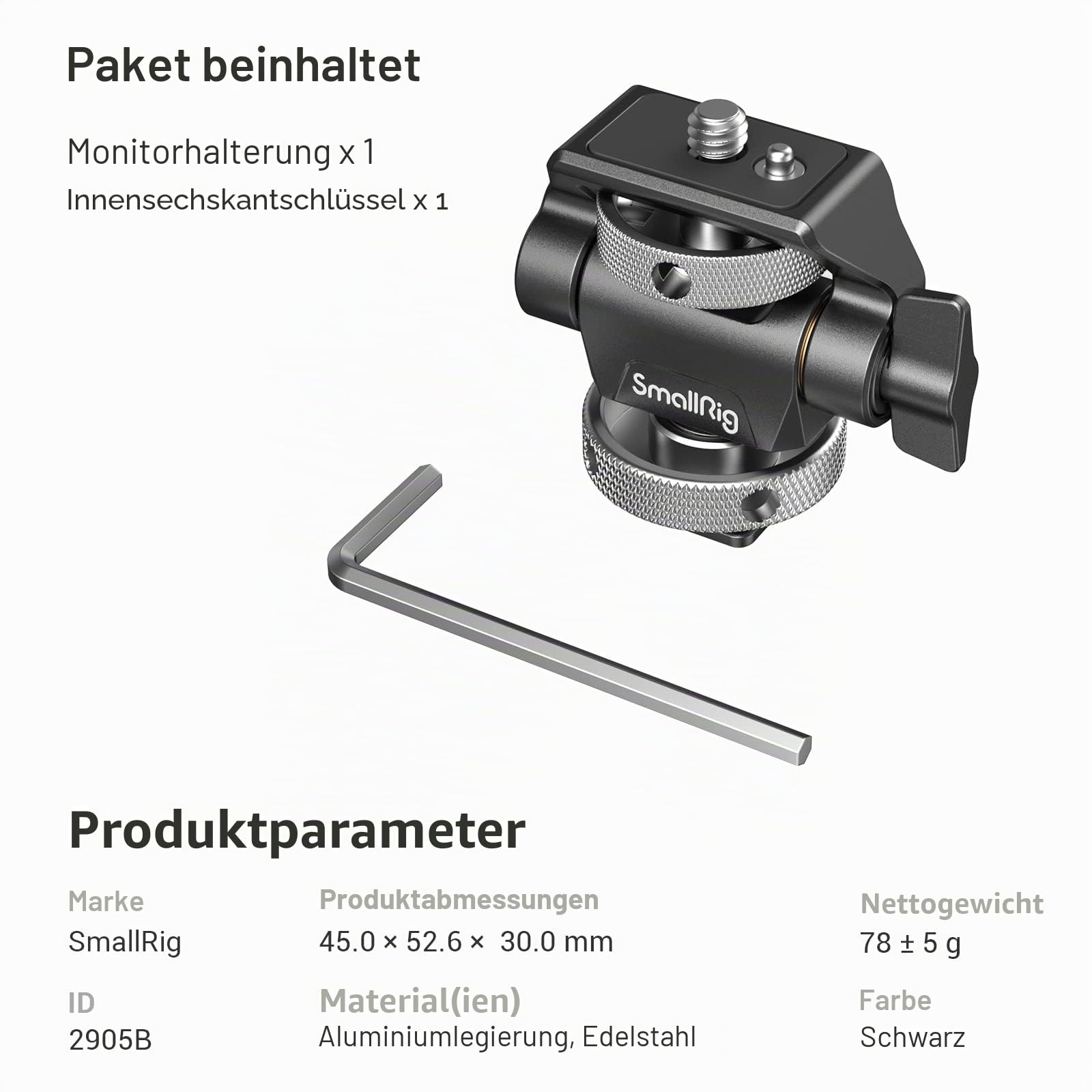 SMALLRIG Kamera Monitor Mount mit Kaltschuhadapter, 360° drehbar und 180° neigbar, Verstellbarer Monitorhalter mit Rändelschraube zum Einstellen der Spannung, mit Anti-Twist-Design – 2905B