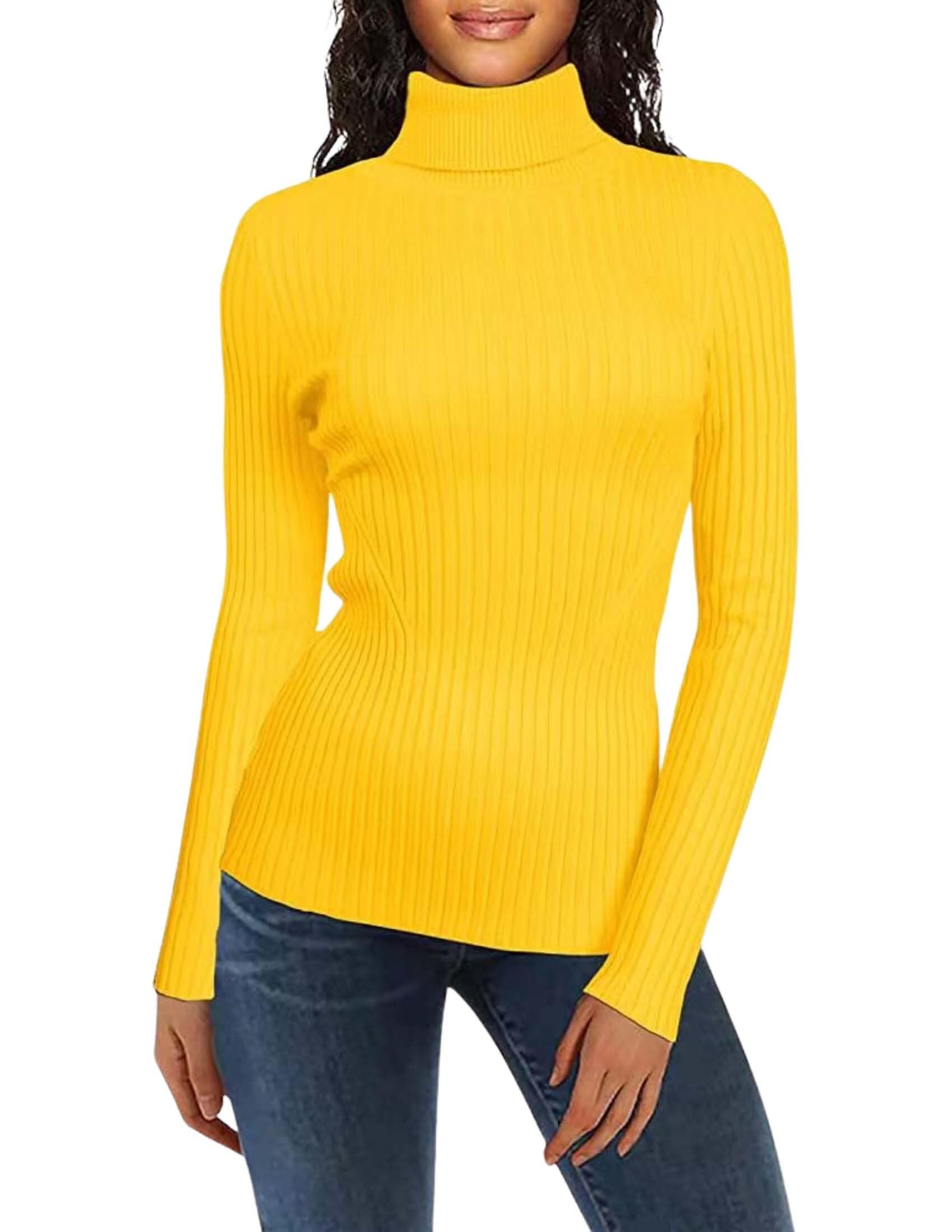 LIZALIG Womens Fitted Turtleneck Ribbed Sweater - Lightweight Long Sleeve Knit Pullover Tops
