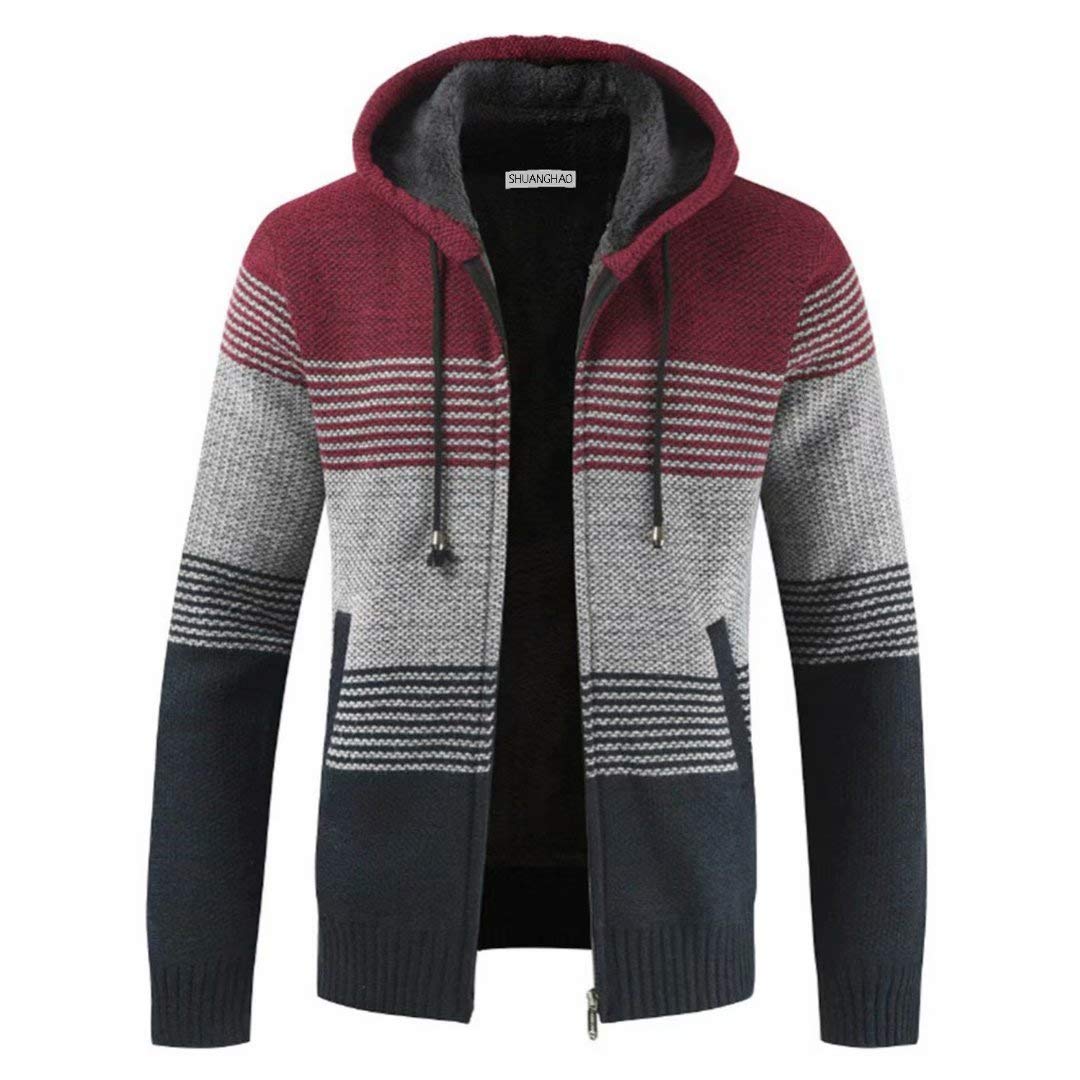 Chaqueta de Punto con Capucha para Hombre Cremallera Gruesa Suave Forro Caliente Invierno Slim Fit Sudadera