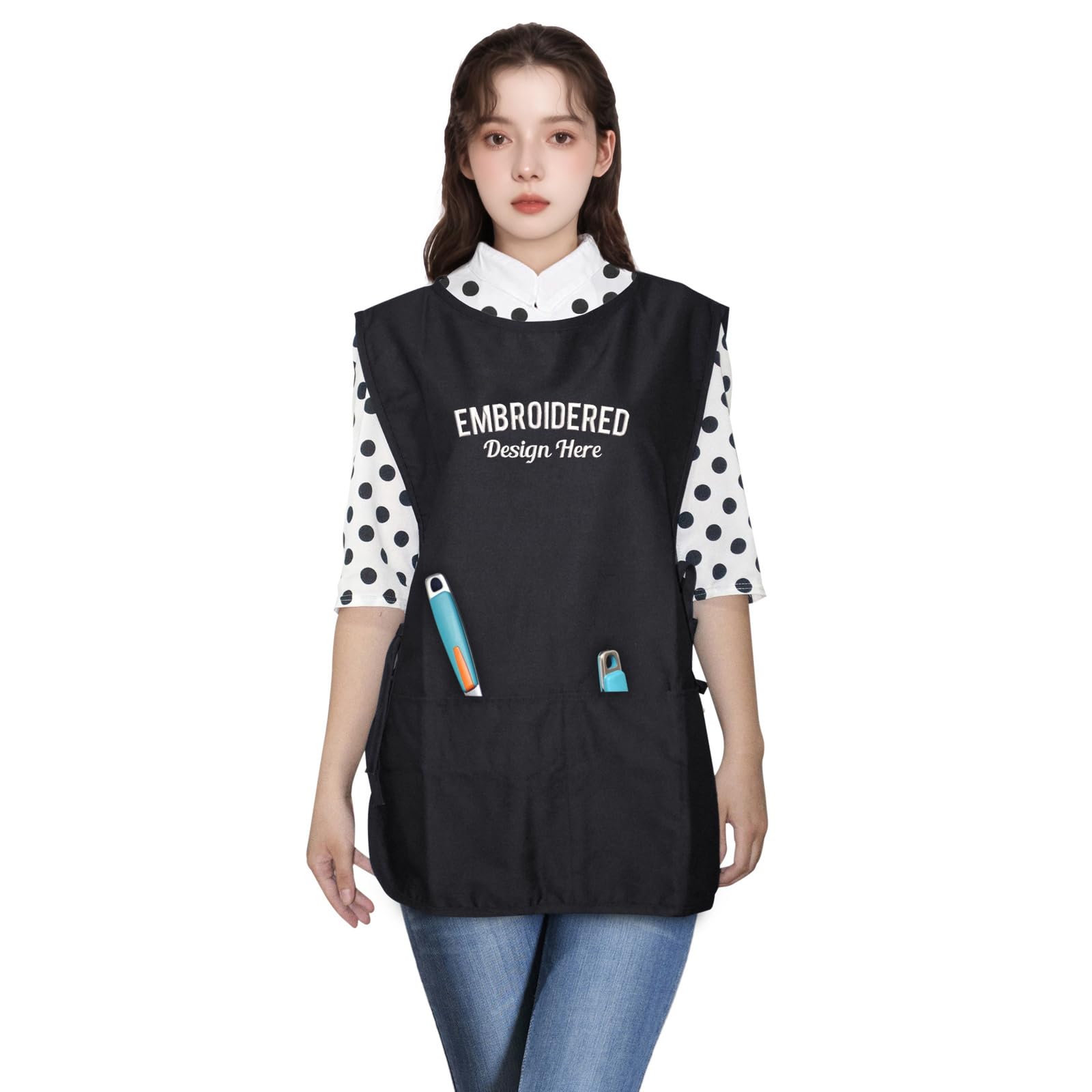 TOPTIE Custom Embroidered Unisex Cobbler Vest Kitchen Chef Apron, Art Painting Grooming Smock Working Uniform-Black