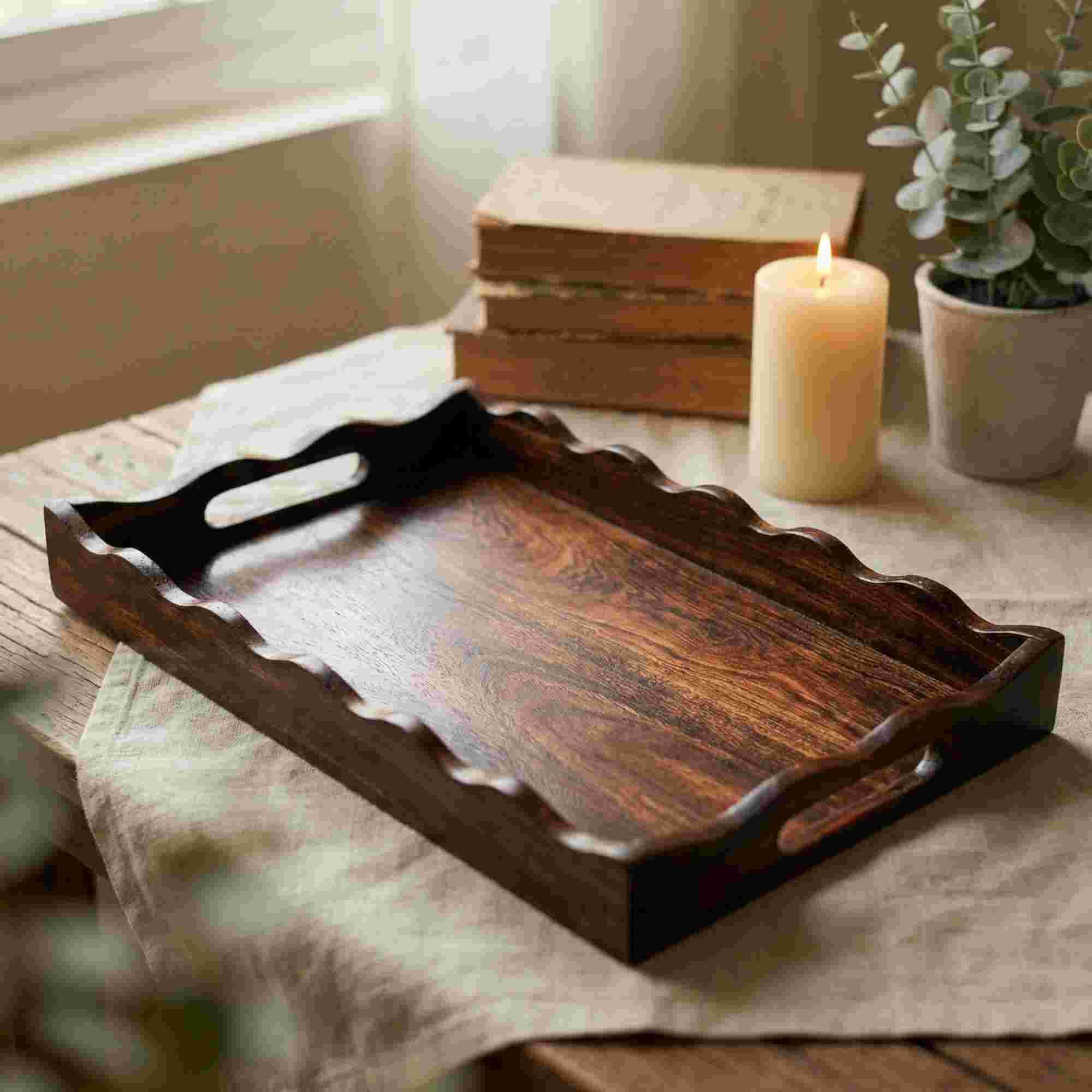 Wooden Rectangular Serving Tray for Home & Kitchen – 13 x 9 Inch Mango Finish Breakfast, Tea & Snacks Tray with Handles for Dining Table, Coffee Table & Serving Guests-picture-13