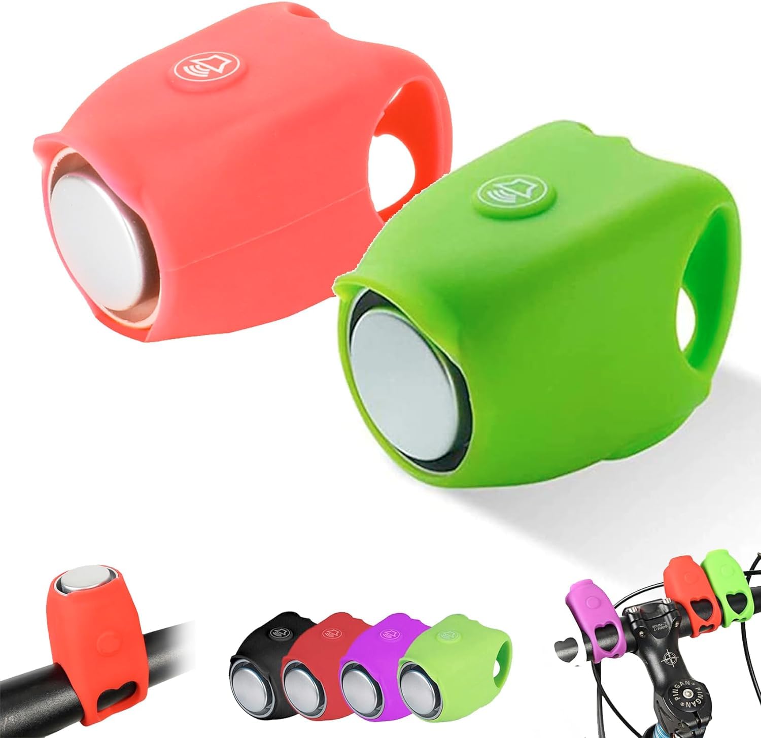 Super Bike Horn, Super Bike Horn Train Sound, Newest Super Bicycle Horn with Loud Sound, 90db Water-Resistant Electric Bike Horn Electric Motorbike Cycling Bells Horn for Adults Kids (Orange+Green)