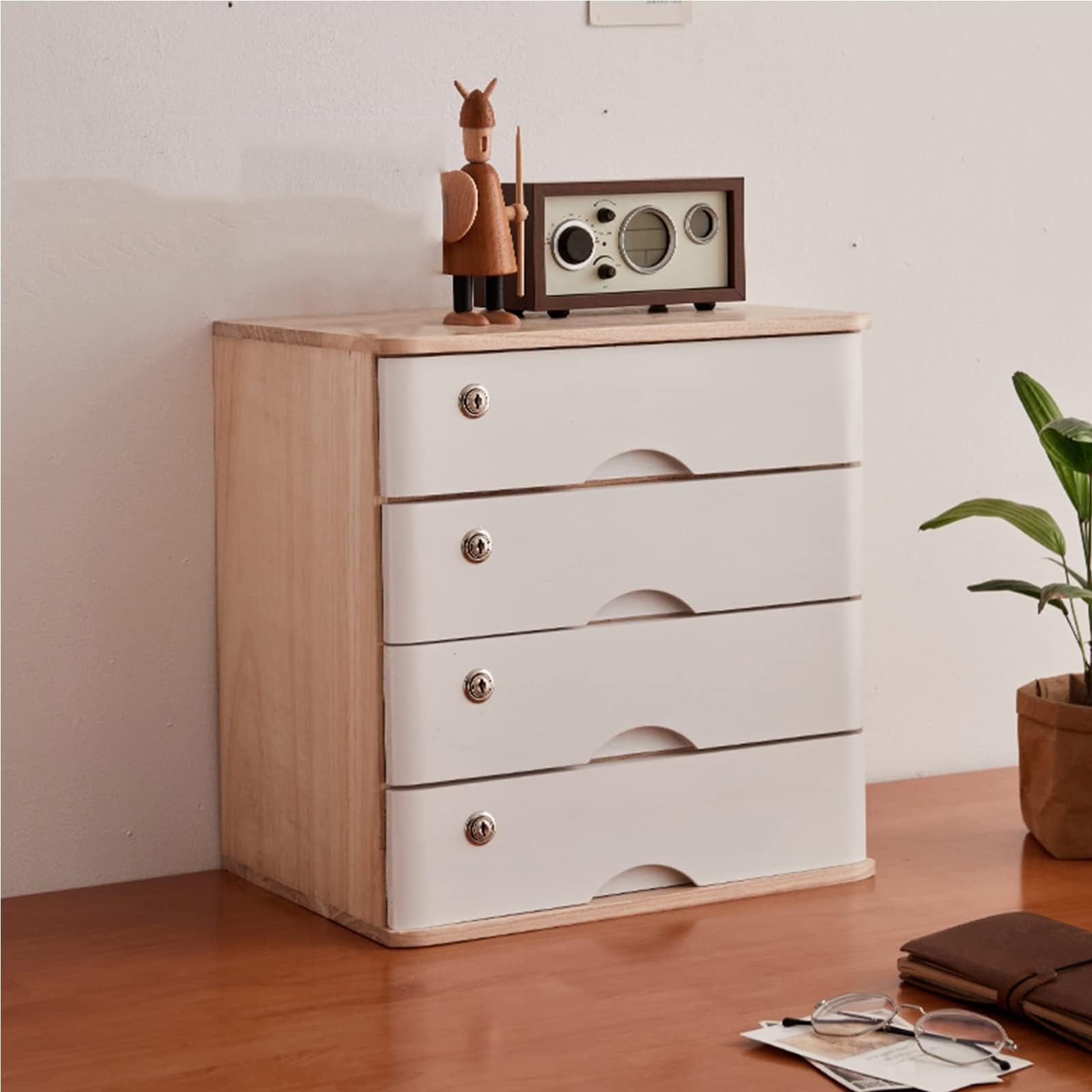 Solid Wood Lockable Desktop File Cabinet Storage with A4 Drawer Wooden Flat File Cabinet for Desktop nization and Data Storage