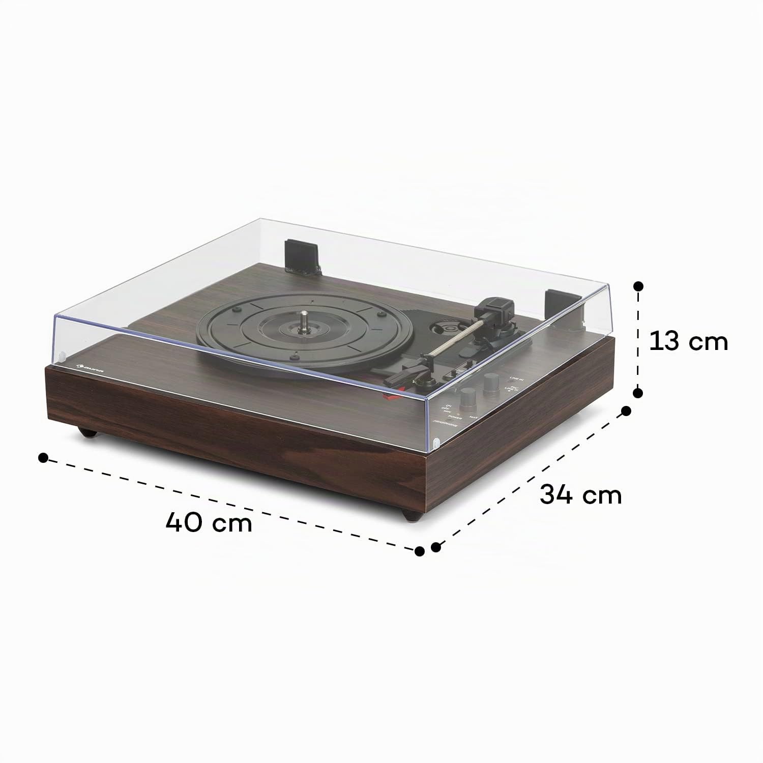 auna TT-Classic Chrono Tourne-disque vinyle avec housse anti-poussière et platine Bluetooth 33/45/78 tr/min Marron