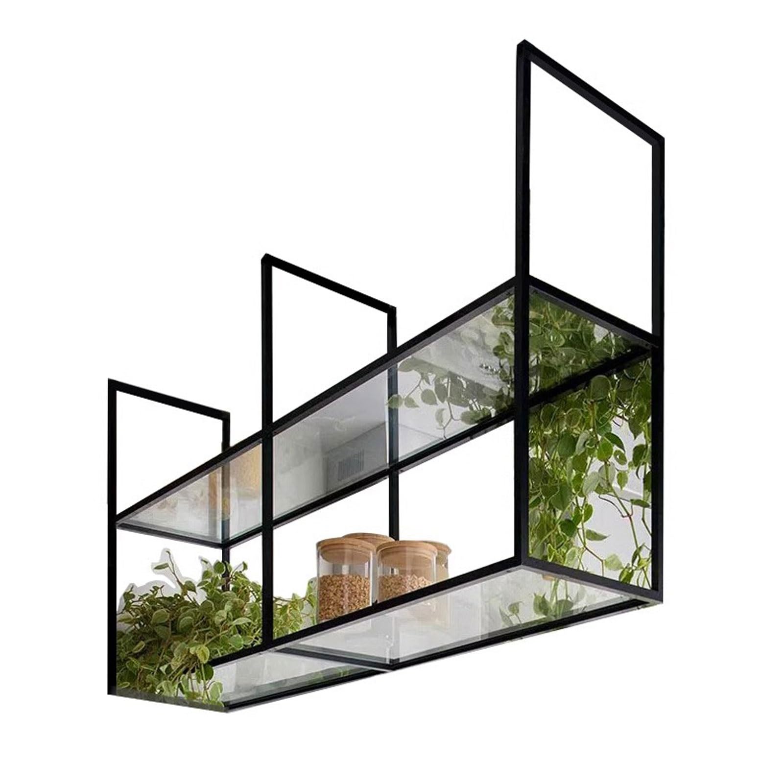 Mensole sospese da parete in ferro, 60 x 3 cm, per interni, per cucina, bar e casa, supporto per piante in vetro acrilico e decorazione da parete moderna soluzione di archiviazione