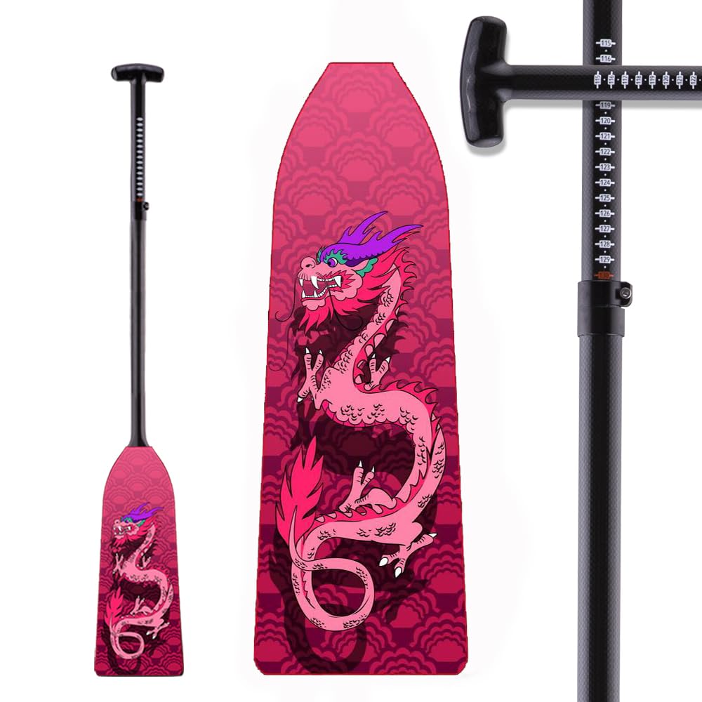 IDBF - Pagaie de bateau réglable en fibre de carbone avec pince en aluminium Red Dragon avec protection de pointe