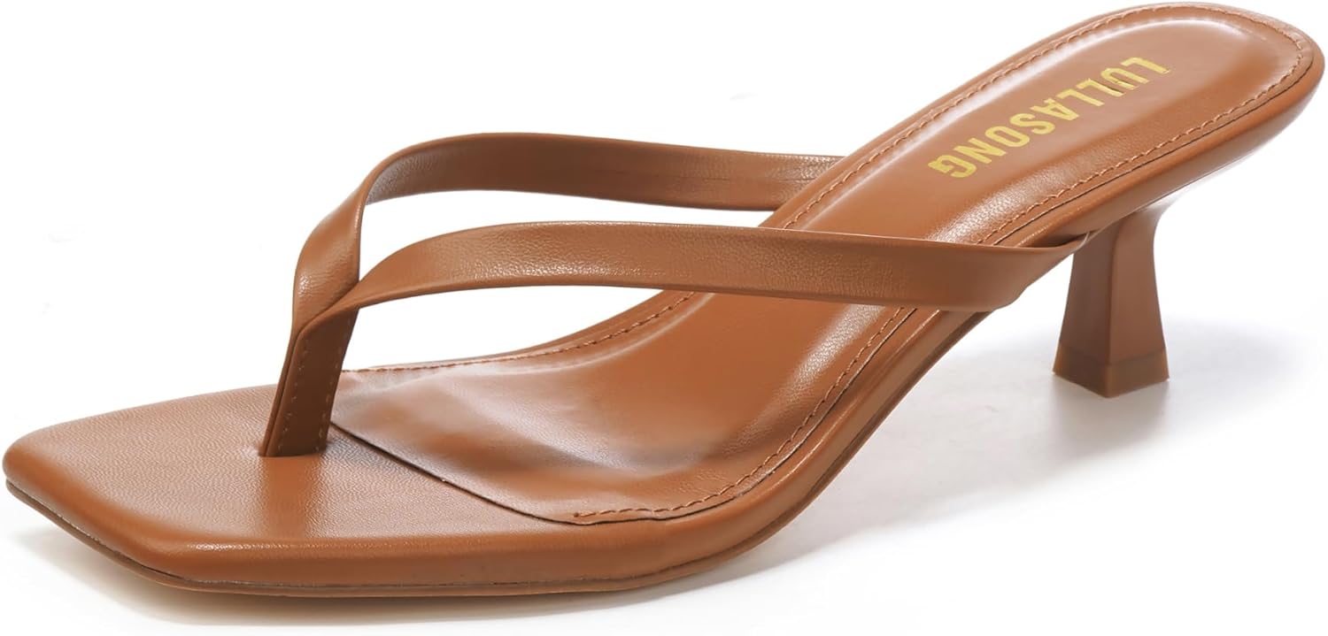 Women's Kitten Heels Sandals Square Open Toe Flip Flop Heels 1.8-2 Inch Heeled Sand...