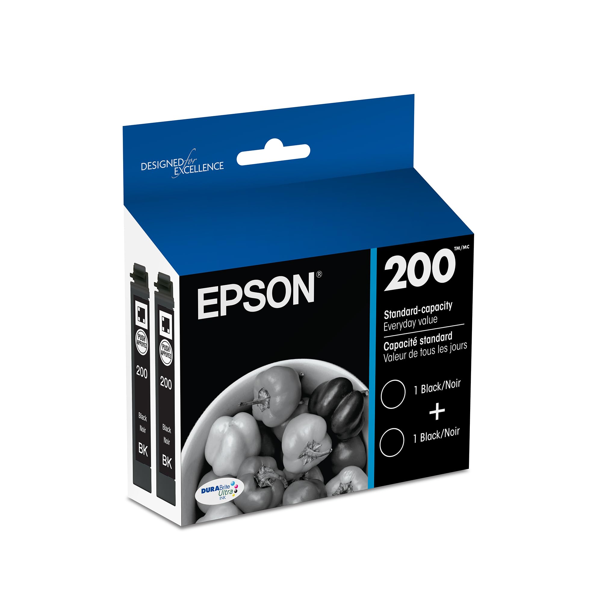 EPSON 200 DURABrite Ultra Ink Standard Capacity Black Dual Cartridge Pack (T200120-D2) Works with WorkForce WF-2520, 2530, 2540, Expression XP-200, 300, 310, 400, 410