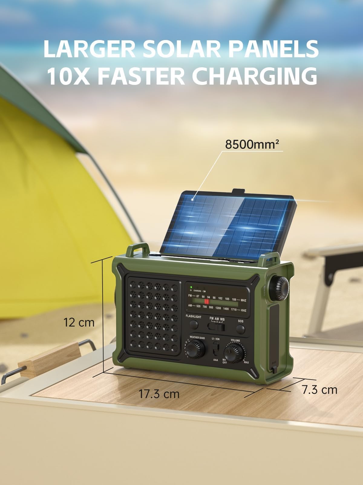 MINORZ 12000mAh Kurbelradio, Tragbares Notfallradio mit Große Solarplane, HiFi Klangqualit, AM/FM, SOS, Taschenlampe & Leselampe, IPX6 Wasserdicht, Ideal für Outdoor Camping Notfall