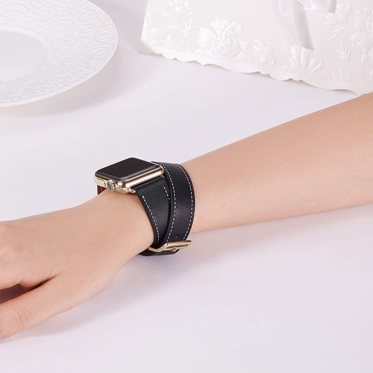 50% Off Discount WFEAGL Compatible Watch Band 40mm 38mm, Top Grain Leather Double Tour Band with Gold Adapter (The Same as Series 4 with Gold Stainless Steel Case in Color) for Watch Series 4/3/2/1 (Black Band) Free Shipping 🛒 WFEAGL Compatible Watch Band 40mm 38mm, Top Grain Leather Double Tour Band with Gold Adapter (The Same as Series 4 with Gold Stainless Steel Case in Color) for Watch Series 4/3/2/1 (Black Band)