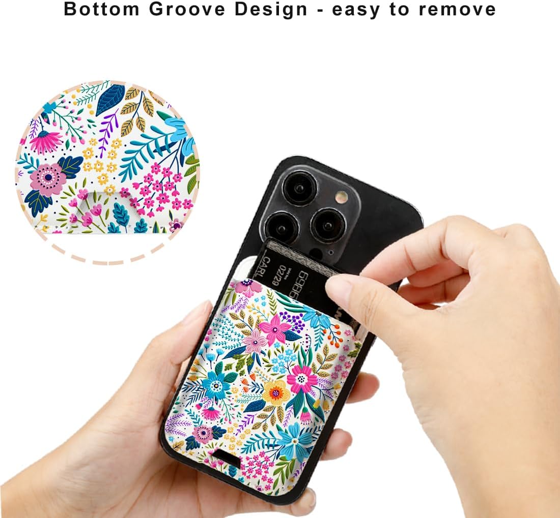 for Magsafe Wallet, Magnetic Wallet Card Holder for iPhone 17/Air/16/16e/15/14/13/12 Pro/Max/Plus/Mini Case, Strong Magnet Phone Pocket Cute Design Credit Card Fit 3 Cards, Flowers - Image 5