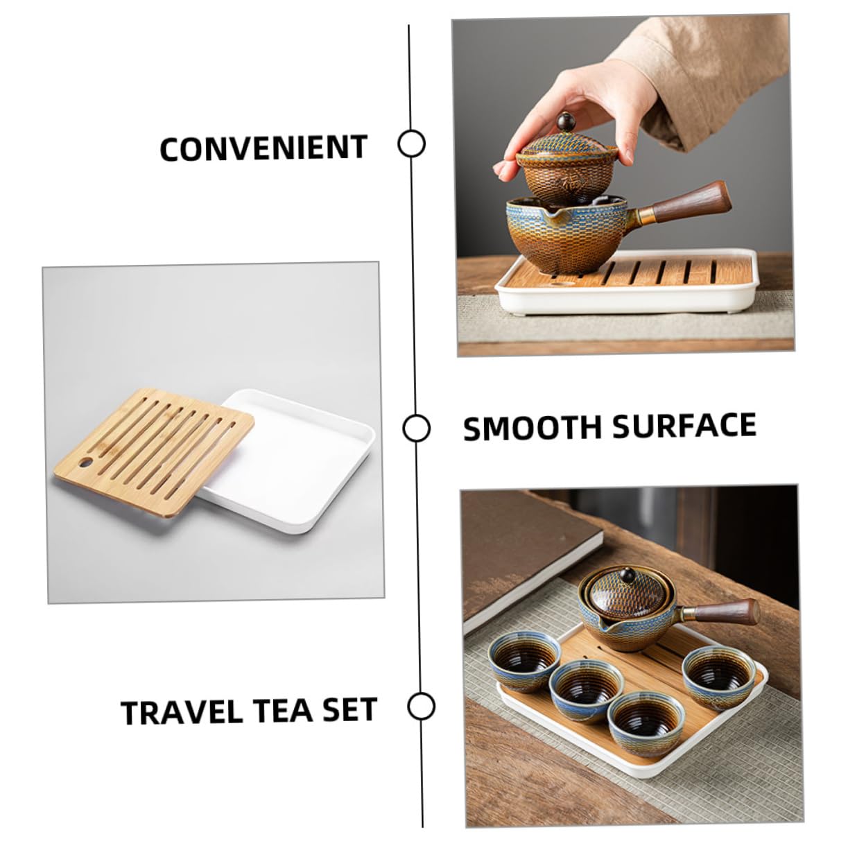 Juego de Té de Cerámica 1 Set de Viaje Portátil para Hogar | Bambú y Madera, Bolsa de Almacenamiento, Diseño Elegante, para Apasionados del Té, Formato Compacto