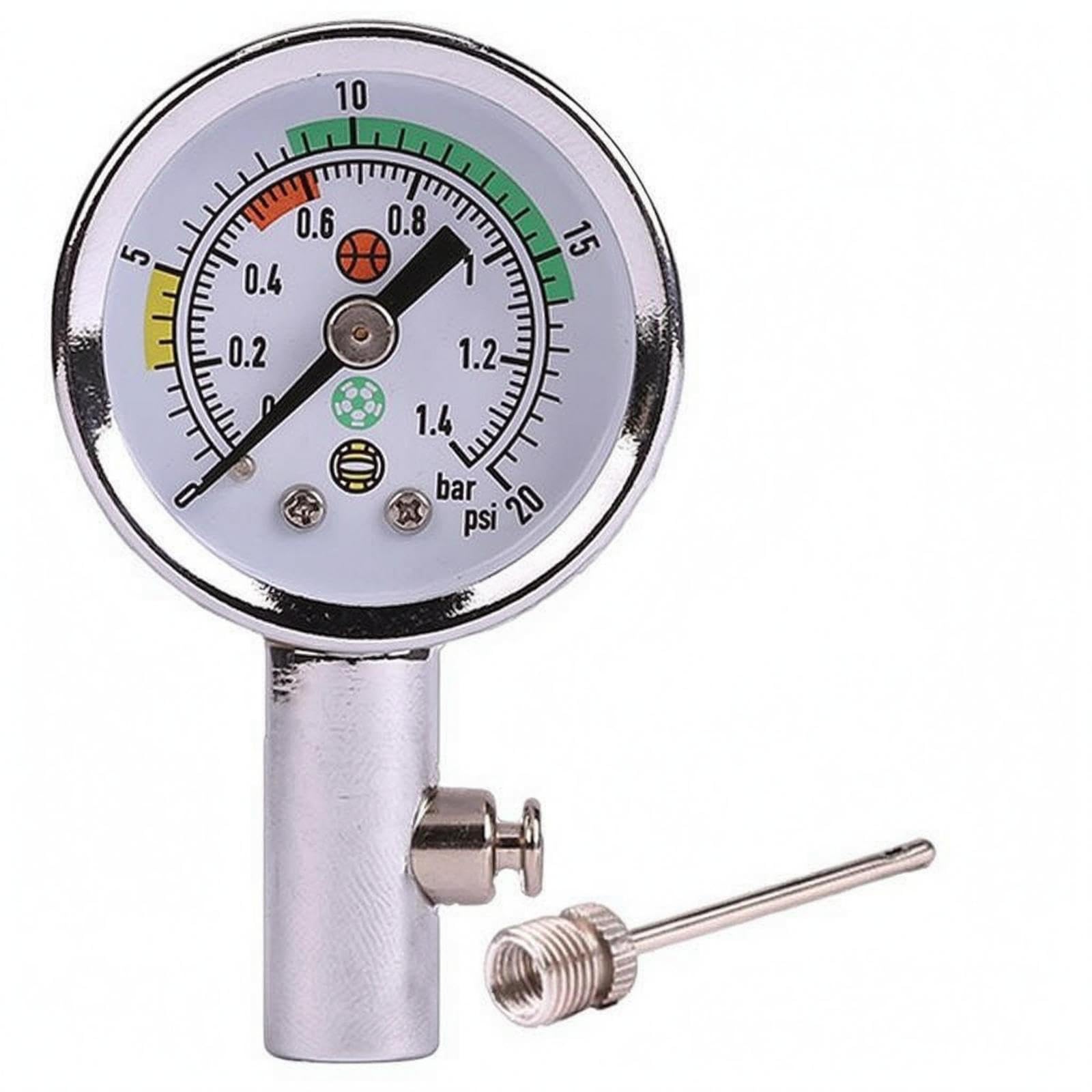 Ball Pressure Gauge Sturdy Metal Body Air Pressure Gauge Sports Gear Threaded Needle Adapter Twofold Scale Pressure Gauge-image-38