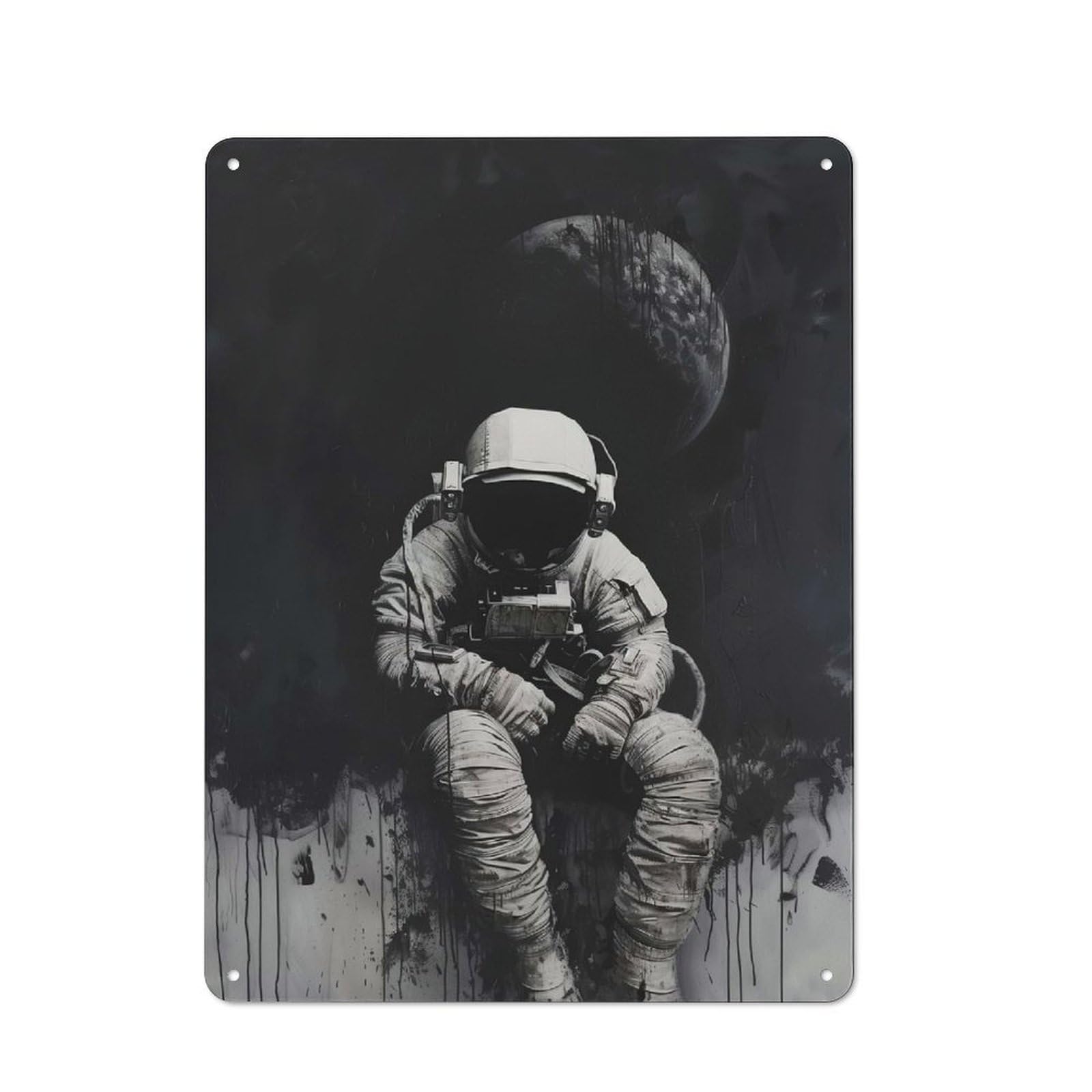 Junmoney Style-8 Melancholic Astronaut Tin Sign 40X30cm For Hallway Wall, Retro Wall Decor, Suited To New Home Decorators