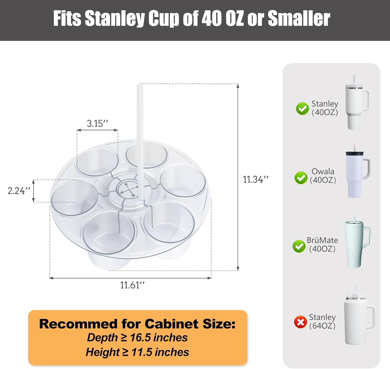Water Bottle Organizer, Rotating Cup Holder for Stanley, Cup Lid Organizer for Stanley 40oz, Acrylic Transparent Cup Organizer Kitchen&Cabinet - Image 3