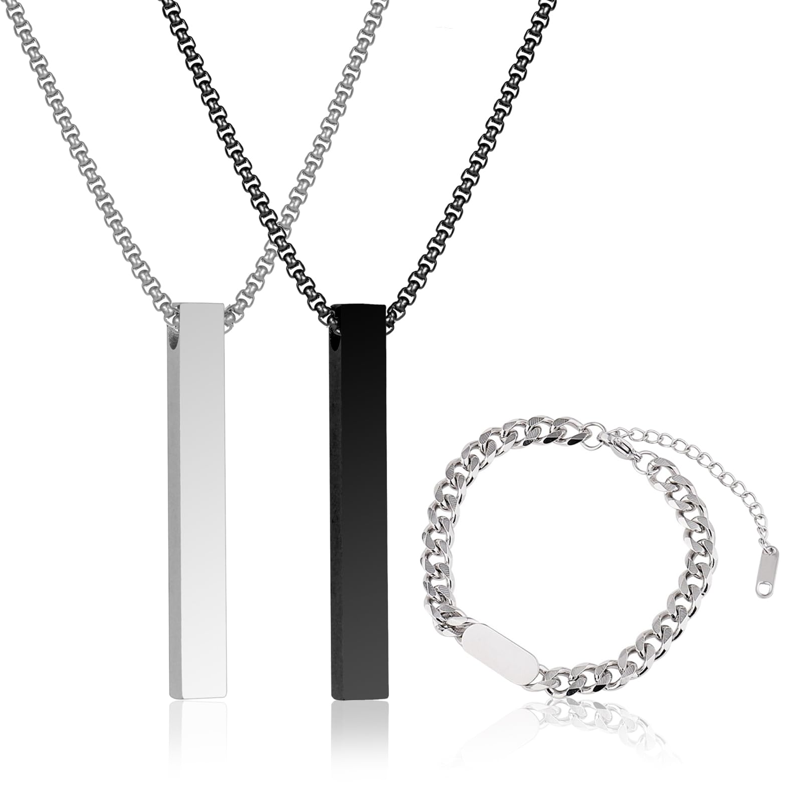 DGUSO Collar Hombre 2 Piezas Collares Hombre con Colgante, Collar Hombre Acero Inoxidable Negro y Plateado, Collar Acero Inoxidable Hombre con Pulsera para Hombres, Collares Para Hombre longitud 60 cm