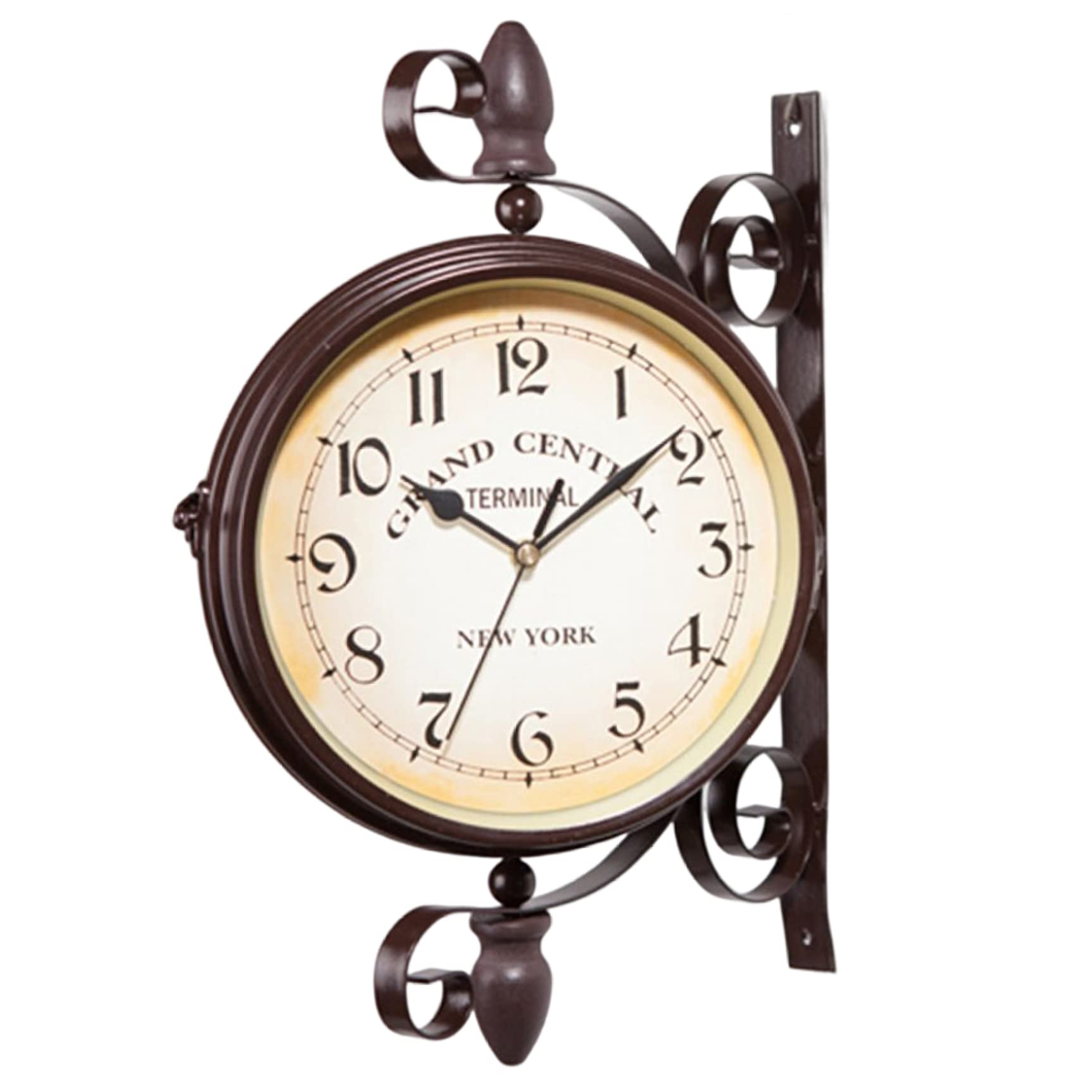 Horloge d'extérieur double face suspendue en métal style gare vintage