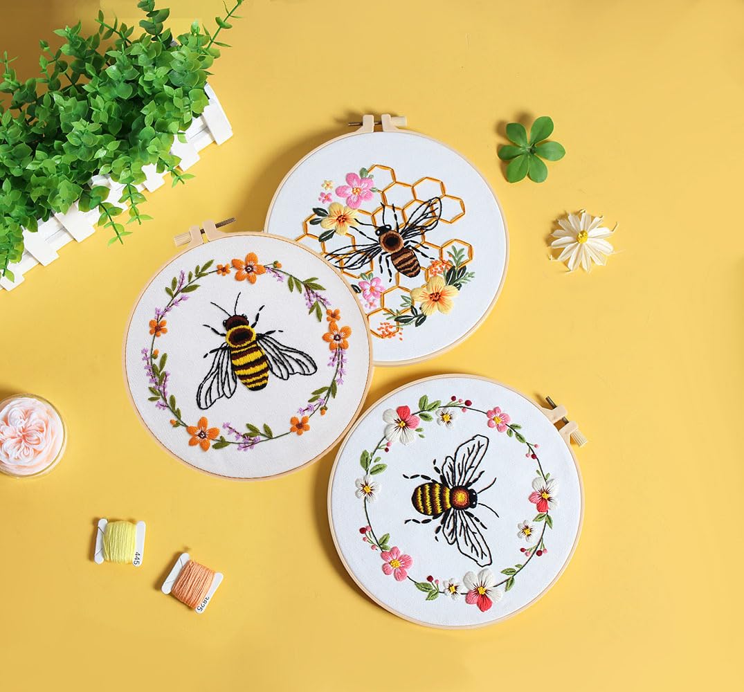 Beginner Embroidery Kit - Bees & Honey Design -3 Beginner Embroidery Kit - Bees & Honey Design -3