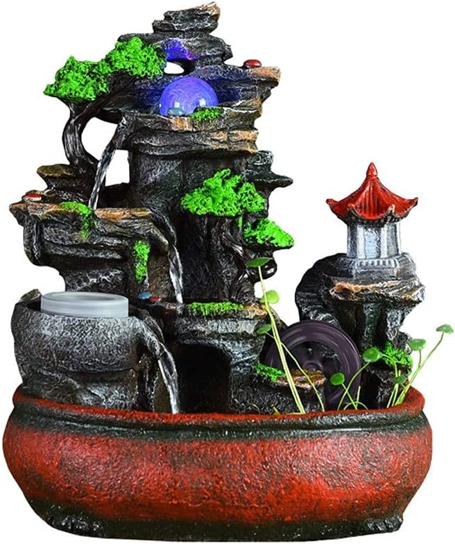 Tabletop Fountain Indoor Fountain Flowing Water Fountain Waterfall Rockery Feng Shui Wheel Greenery Desktop Fountains Decoration Gifts Desktop Fountain (Color : Without Fog) (Without