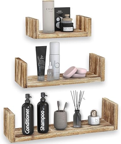 Halter - Estantería flotante decorativa para pared multiuso duradero fácil de instalar para dormitorio cocina baño u oficina - MDF carbonizado -