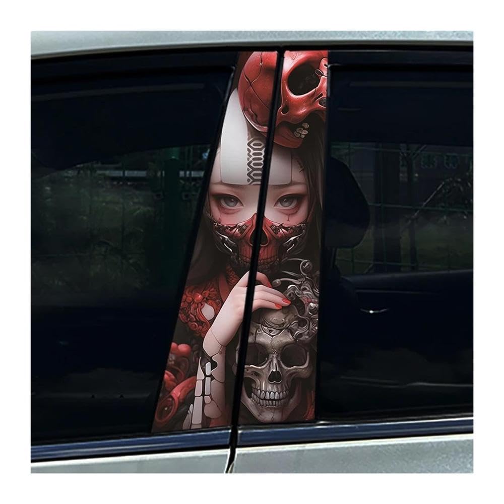 Body Parts 2pcs Horror Skeleton Auto B-Pillar Stickers Car Center Column Waterproof Decals(Type A)