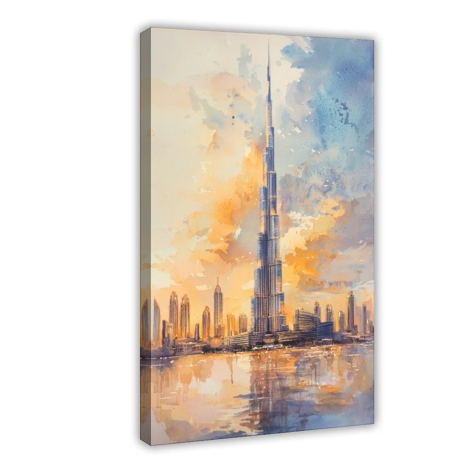 F I N U C B Dubai Watercolor Poster Dubai Travel Print Wa Ll Art Cityscape Painting Souvenir Uae Skyline Decor Canvas Deco Prints Frame 12X18inch