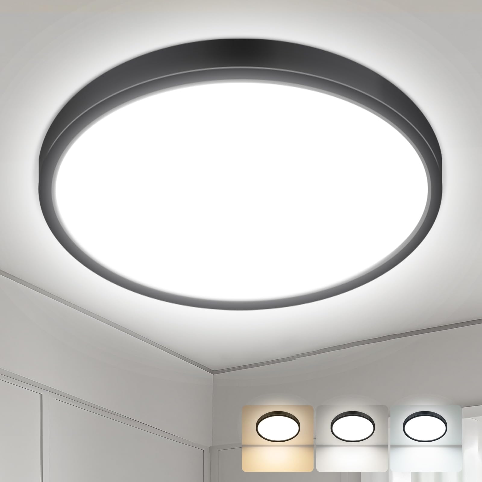 hepside Bathroom Light,3000K/4000K/6500K 3 Color Temperature, Waterproof IP54,Round,Flat,Small,LED Flush Ceiling Light for Bathroom, Kitchen,Bedroom,Hallway,Porch and More — view 33
