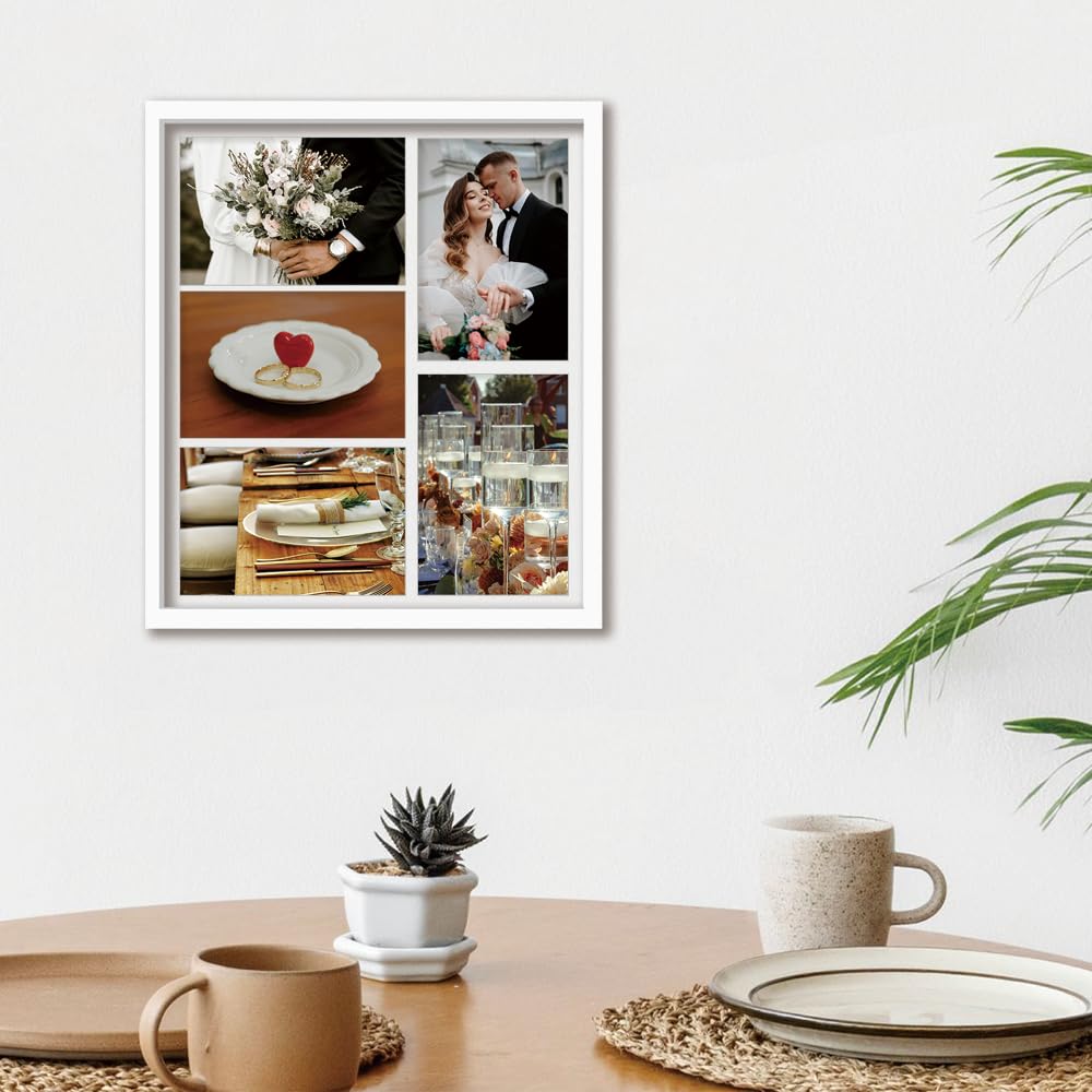 Marco de fotos de collage de 5 aperturas de 4 x 6 pulgadas, marco de madera maciza con paspartú blanco, marco de múltiples fotos para pared y mesa, elegante decoración del hogar, perfecto