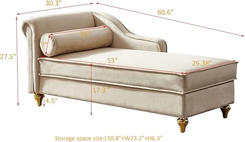 Miniatura 58 de Polibi Tumbona pequeña de 58 pulgadas con cabeza de clavos, moderna tumbona de terciopelo copetuda para sala de estar u oficina, sofá de descanso /
