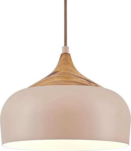 Miniatura 11 de ELYONA Lámpara Colgante Moderna con Patrón de Madera de Nogal Luminaria Colgante de Cúpula de Metal Negro Mate con Acabado Interior Dorado