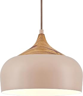 ELYONA 12 Inch Modern Japandi Pendant Light for Kitchen Island Farmhouse Hanging Lamp with Faux Pine Wood Grain Metal Shade, Adjustable Wabi Sabi Ceiling Fixture for Dining Room Bedroom,Light Brown