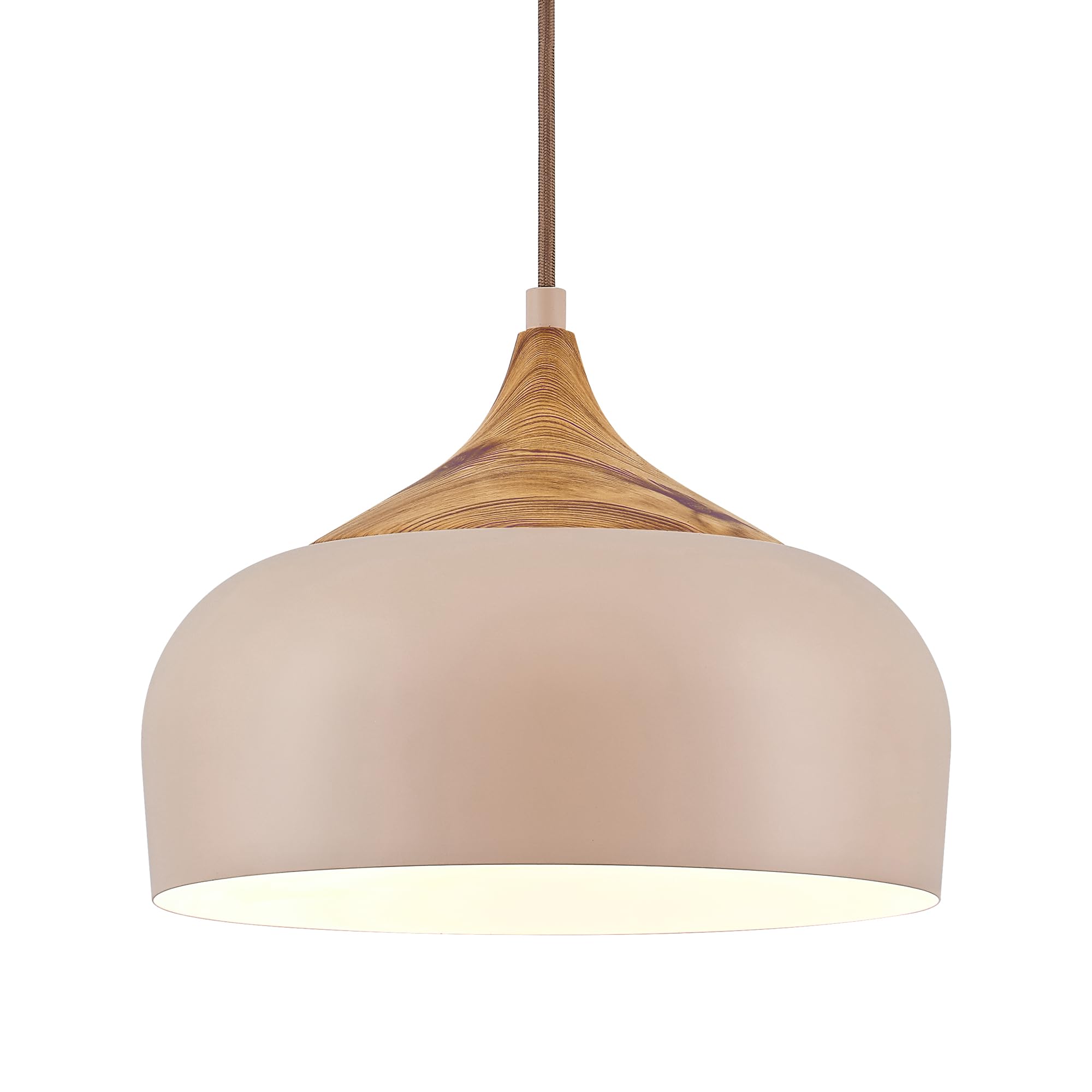 Photo 1 of ELYONA 12 Inch Modern Japandi Pendant Light for Kitchen Island Farmhouse Hanging Lamp with Faux Pine Wood Grain Metal Shade, Adjustable Wabi Sabi Ceiling Fixture for Dining Room Bedroom,Light Brown