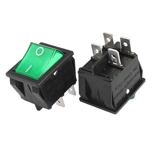 Miniatura 6 de uxcell 5 unids AC 20A125V 22A250V DPST 4 Pin 2 Posición ES luz verde encendido botón apagado iluminado barco interruptor basculante