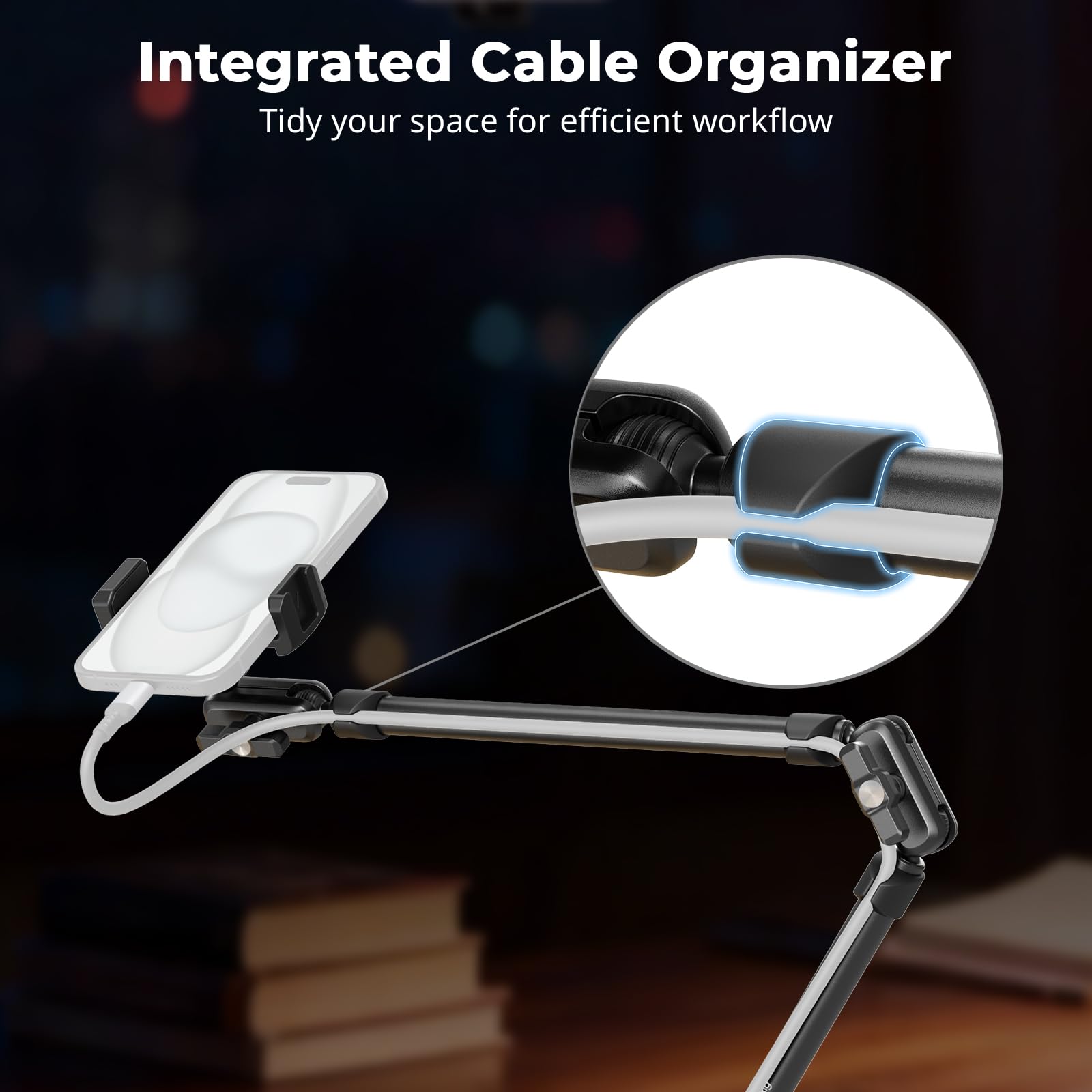 SMALLRIG Ramię Magic Arm 22,4" z zaciskiem Super Clamp, uchwyt na telefon nad głową, elastyczny uchwyt na biurko ze śrubą 1/4" i zaciskiem kablowym, maks. obciążenie 2,2 funta, do iPhone'a - 5625