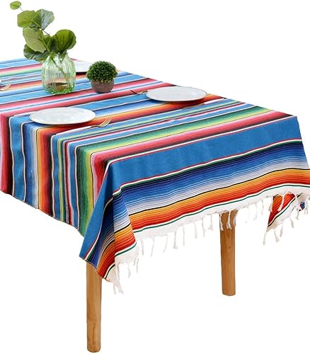 BOXAN Mantel mexicano de 100 % algodón de 59 x 84 pulgadas para fiestas mexicanas elegantes, bodas, fiestas, decoración de ducha, serape cuadrado
