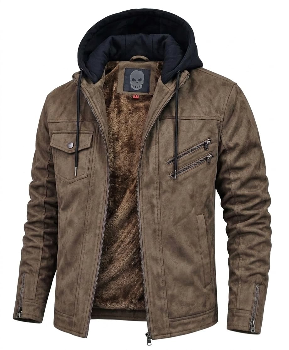 Blaq Ash Men's Faux Suede Biker Jacket Brown - Image 1