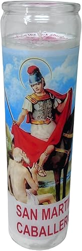 Miniatura 4 de Veladora de rezo San Martín Caballero oración al reverso en español para problemas económicos 14 oz vaso grande una pieza Blanca sin esencia
